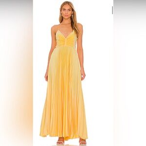 Yellow sateen formal cross back maxi dress